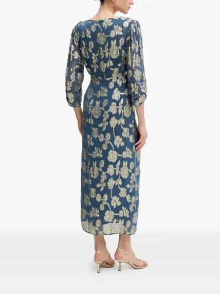 Миди рокля Hoss Intropia на цветя с принт с V-образно деколте синьо