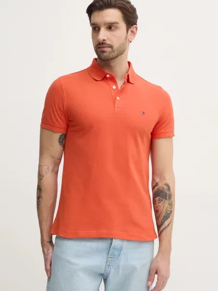 Tommy Hilfiger polo majica z elastanom oranžna