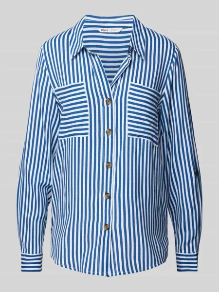 Bluzka koszulowa z z przedłużonym tyłem model ‘YASMIN’ Only niebieska