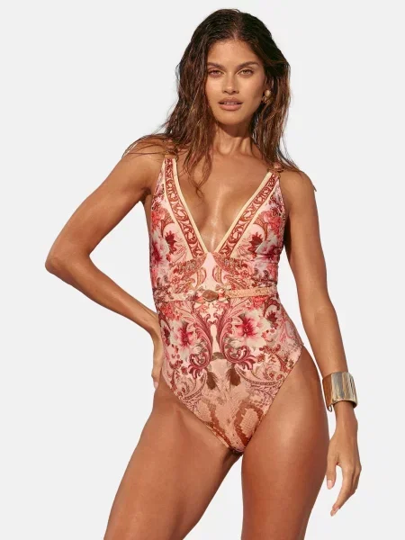 Lipsy Costum de baie întreg maro / maro închis / roz pastel / vin roșu