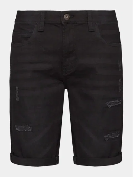 INDICODE Pantaloni scurți de blugi Kaden Holes Regular Fit negru