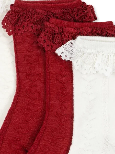 Konges Sløjd ponožky detské 2 PACK POINTELLE FRILL SOCKS červená