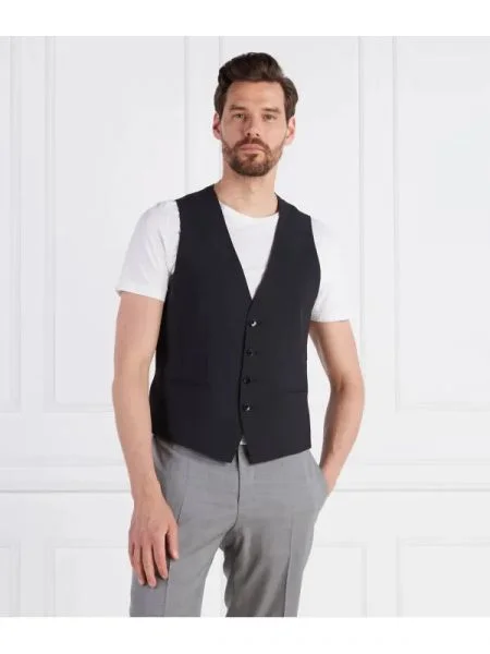 BOSS BLACK de lână vestă negru