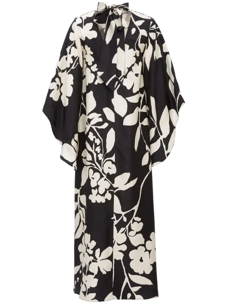Jedwabna sukienka maxi La Doublej w kwiatki z nadrukiem czarna