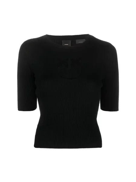Sweter Pinko wełniany w paski z paskiem czarny