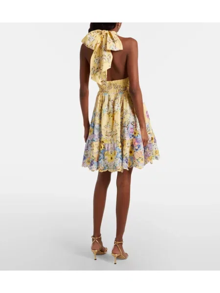 Rochie Camilla de in cu model floral cu gât halter galben