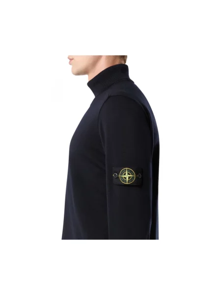 Bluza Stone Island wełniana z kamieniami do golfa niebieska