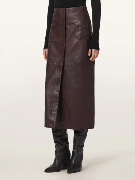 Кожаная юбка All Saints красная