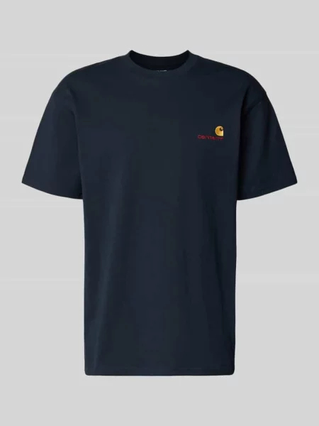 T-shirt z Wyhaftowane logo i Okrągły dekolt Carhartt Wip granatowa