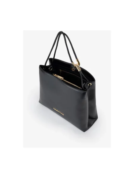 Lniana torebka Valentino Bags z logo czarna
