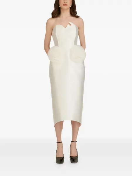 Rochie midi Araftu cu model floral până la genunchi de costum alb