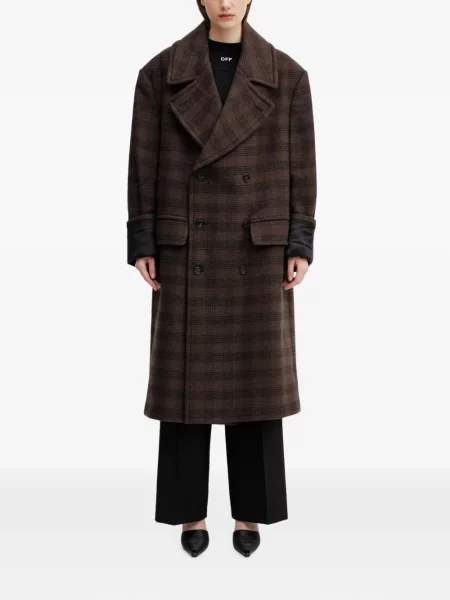Καρό παλτό Mm6 Maison Margiela διπλόκουμπα καφέ