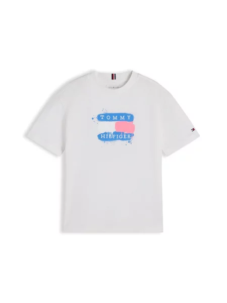 TOMMY HILFIGER Tricou Flag Graffiti albastru / portocaliu alb