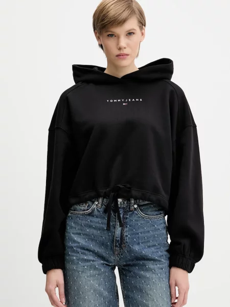 Tommy Jeans hanorac de cu glugă cu imprimeu negru