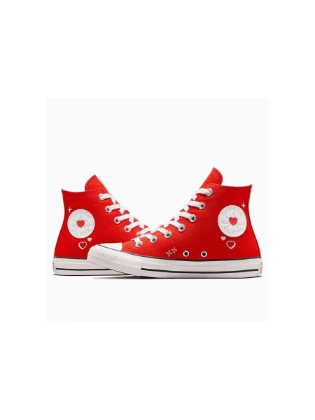 Pantofi Converse cu motiv cu inimi roșu