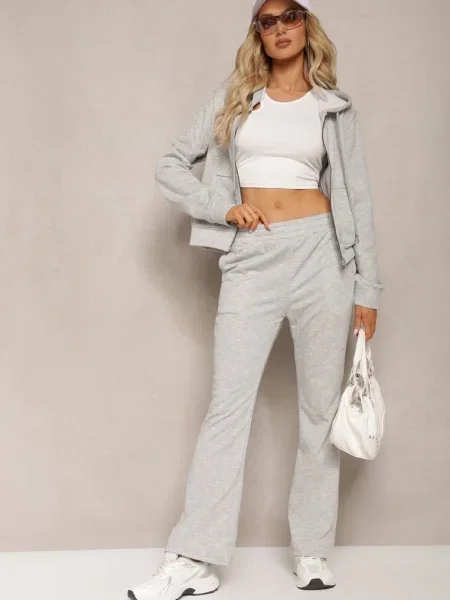 Set complet trening deschis din pantaloni evazați și hanorac cu glugă Auim gri