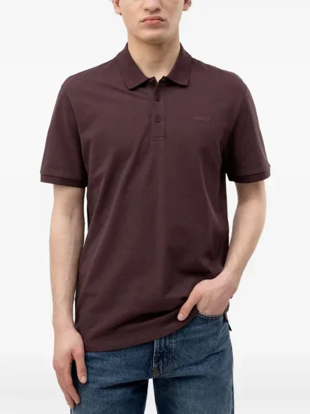 Tricou polo Hugo cu broderie maro