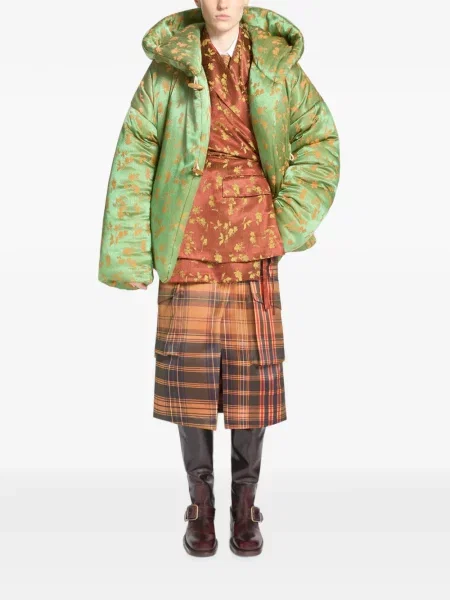 Geacă cu puf Dries Van Noten din jacard verde