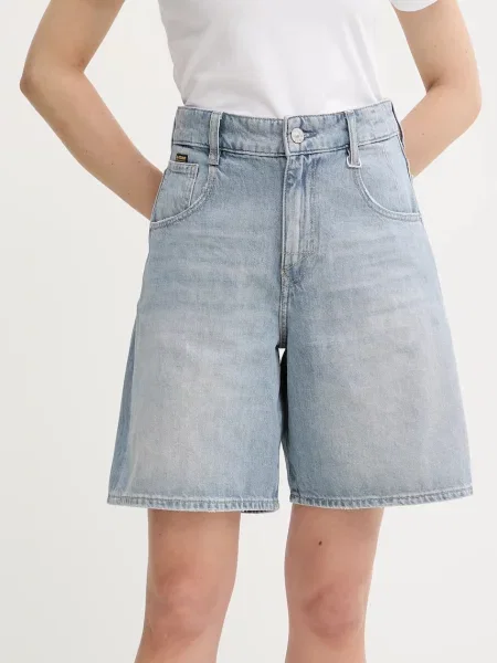 G-Star szorty jeansowe gładkie high waist niebieski