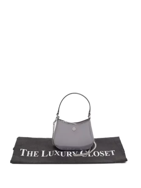 Geantă shopper Tory Burch din piele de lac gri