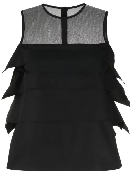 Top Sacai transparente cu volane negru