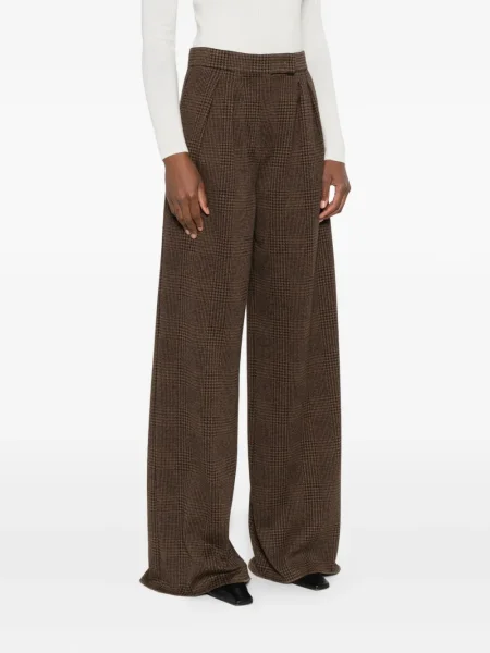 Pantaloni Max Mara în carouri plisate maro