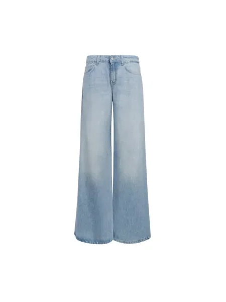 Lniane szerokie jeansy Dondup niebieskie