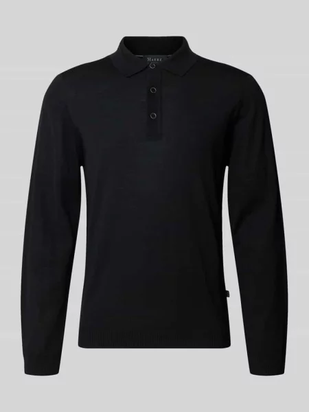 Sweter z dzianiny o kroju regular fit z czystej żywej wełny z kołnierzykiem polo Maerz Muenchen czarna