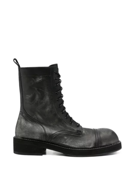 Botine Ann Demeulemeester cu șireturi zdrențuiți din dantelă negru