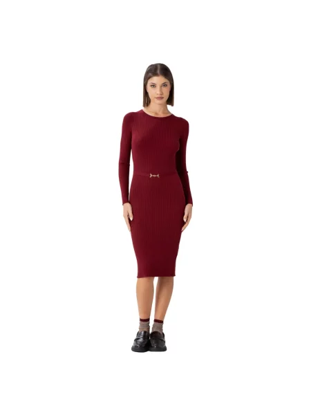 Sukienka Kocca za kolano prążkowana czerwona