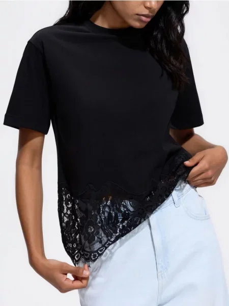 Reserved Tricou cu dantelă negru