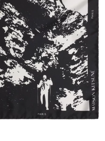Fular Maison Kitsune de mătase cu imagine negru