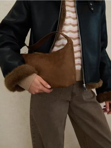 Сумка hobo з штучного замшу темно коричневий