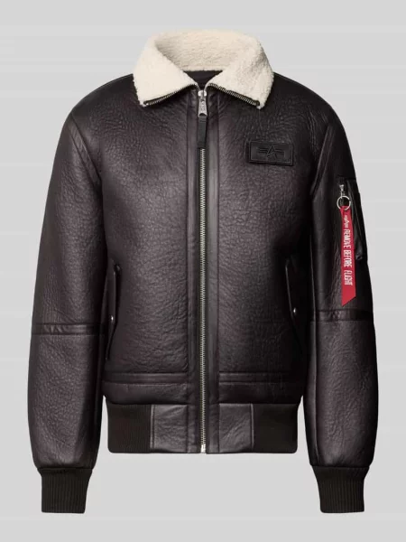 Bomberka z naszywką z logo i kołnierzykiem typu kent Alpha Industries czarny