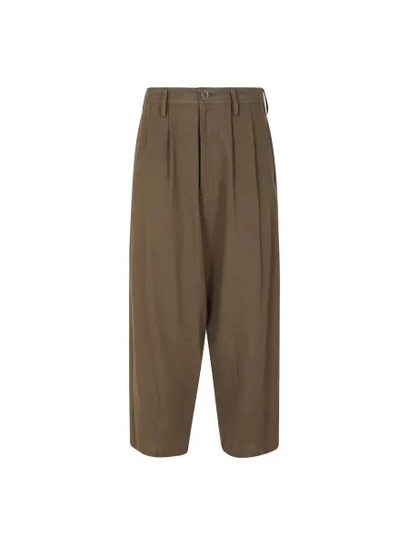 Lniane spodnie Yohji Yamamoto brązowe