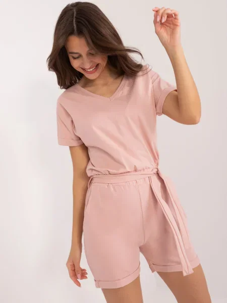 Elastyczna talia kombinezon Fashionhunters różowy