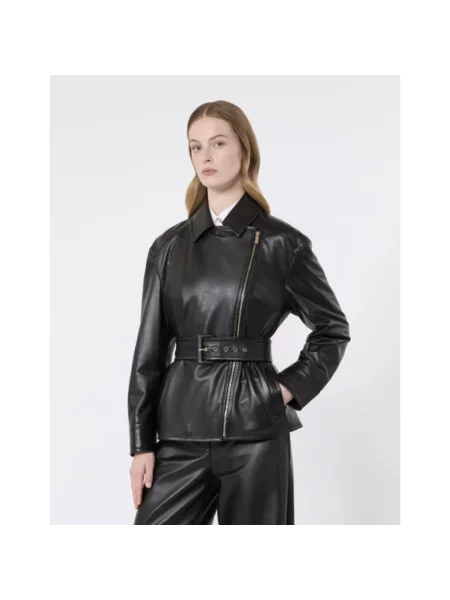 Kurtka skórzana Max Mara czarna