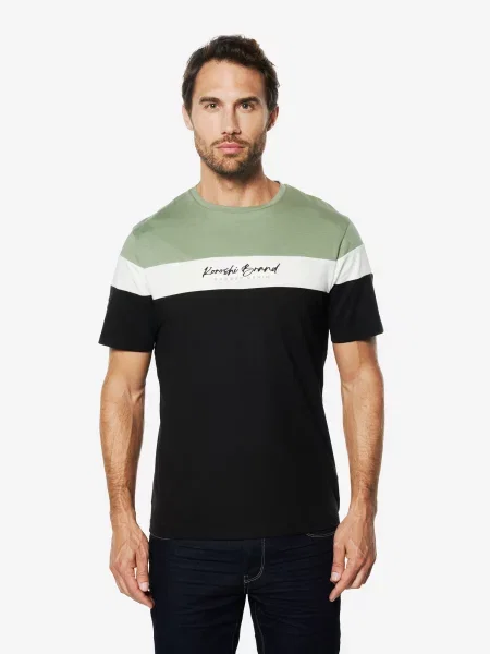 KOROSHI Tricou oliv / negru / murdar alb