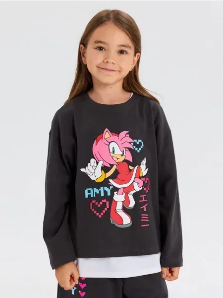 Sinsay tričko s dlouhými rukávy Sonic the Hedgehog šedá