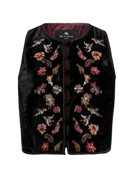 Decupat vestă Etro cu broderie de catifea negru