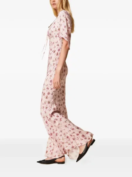 Rochie maxi Twinset cu model floral cu imagine de costum roz