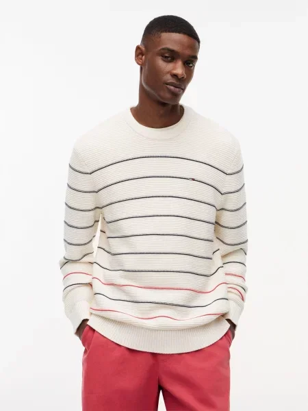 Tommy Jeans Pulover roșu / negru / lână alb