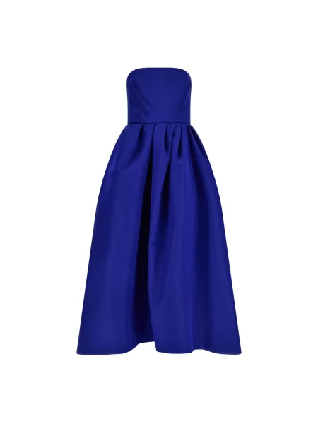 Sukienka midi Carolina Herrera tiulowa do kolan z odkrytymi ramionami niebieska