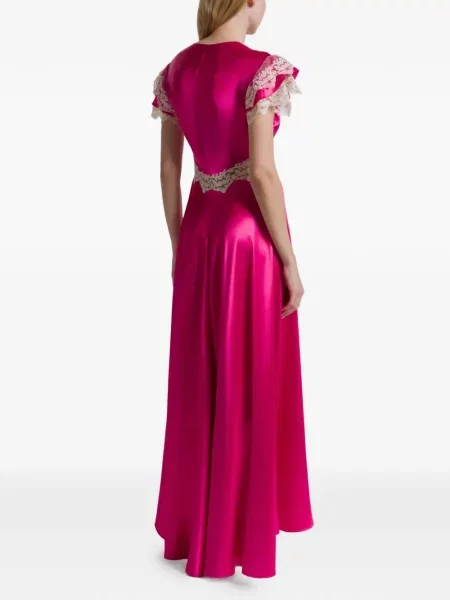 Rochie maxi Alberta Ferretti din dantelă de costum roz