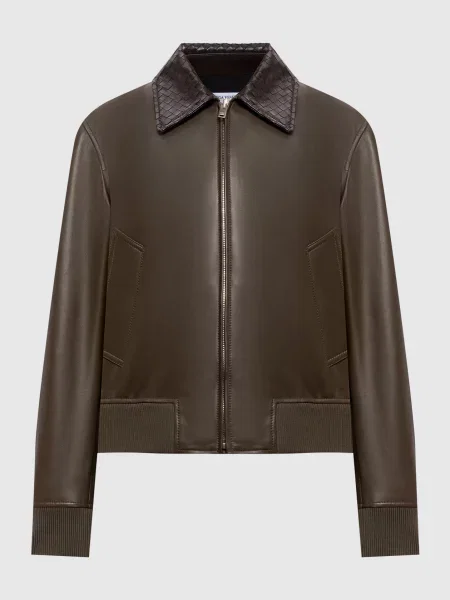 Шкіряна куртка кольору хакі Bottega Veneta