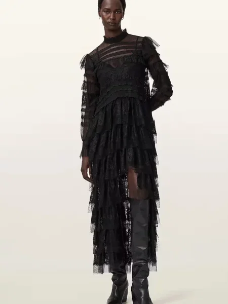 AllSaints rochie maxi drept negru