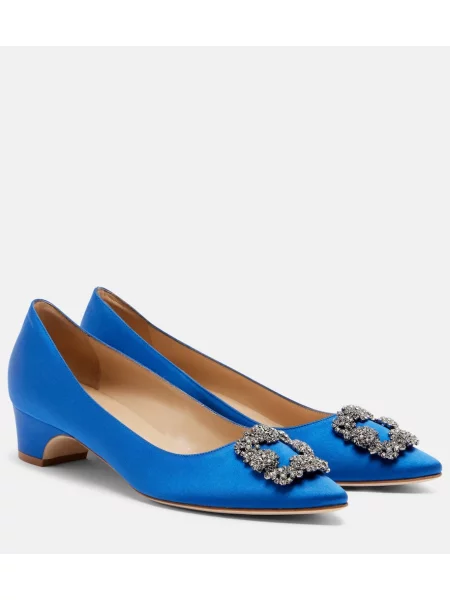 Pantofi cu toc Manolo Blahnik din satin albastru