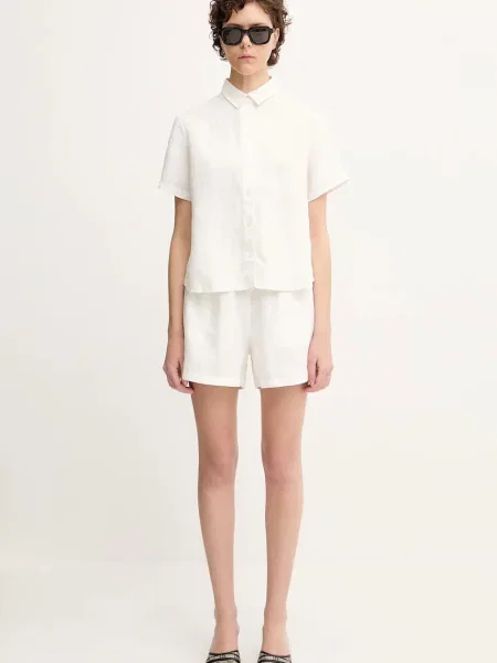 Лляні шорти Samsoe Samsoe MAREN однотонна висока посадка зелений