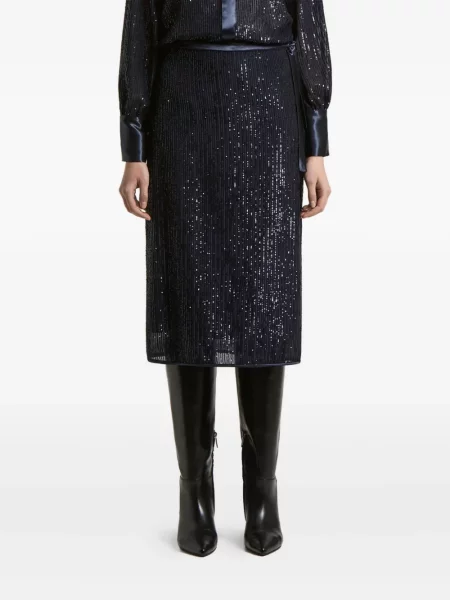 Fustă midi Peserico cu paiete până la genunchi albastru