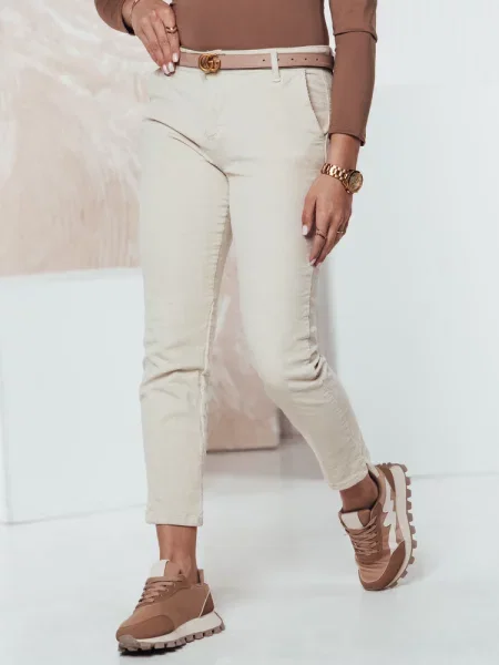 Spodnie sztruksowe mom fit CORDFINE jasnobeżowe Dstreet